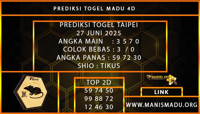 PREDIKSI TOGEL TAIPEI 27 JUNI 2025