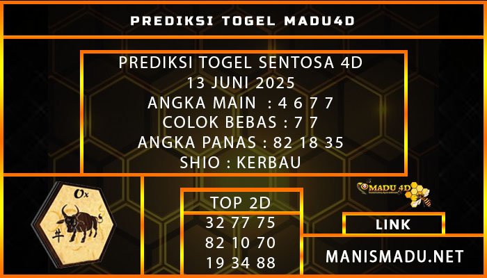 PREDIKSI TOGEL SENTOSA 4D 13 JUNI 2025