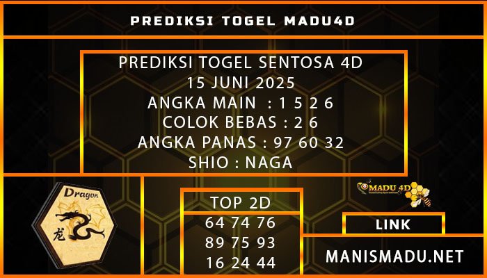 PREDIKSI TOGEL SENTOSA 4D 15 JUNI 2025