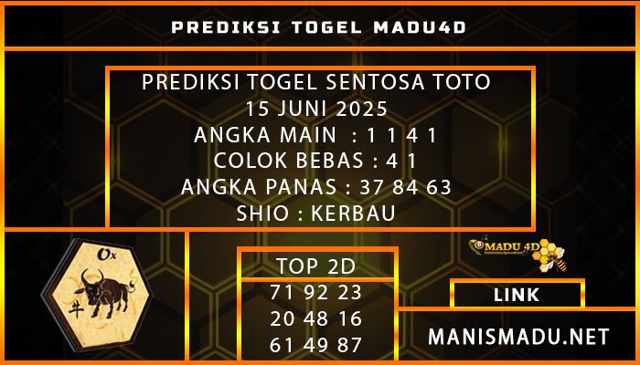 PREDIKSI TOGEL SENTOSA TOTO 15 JUNI 2025