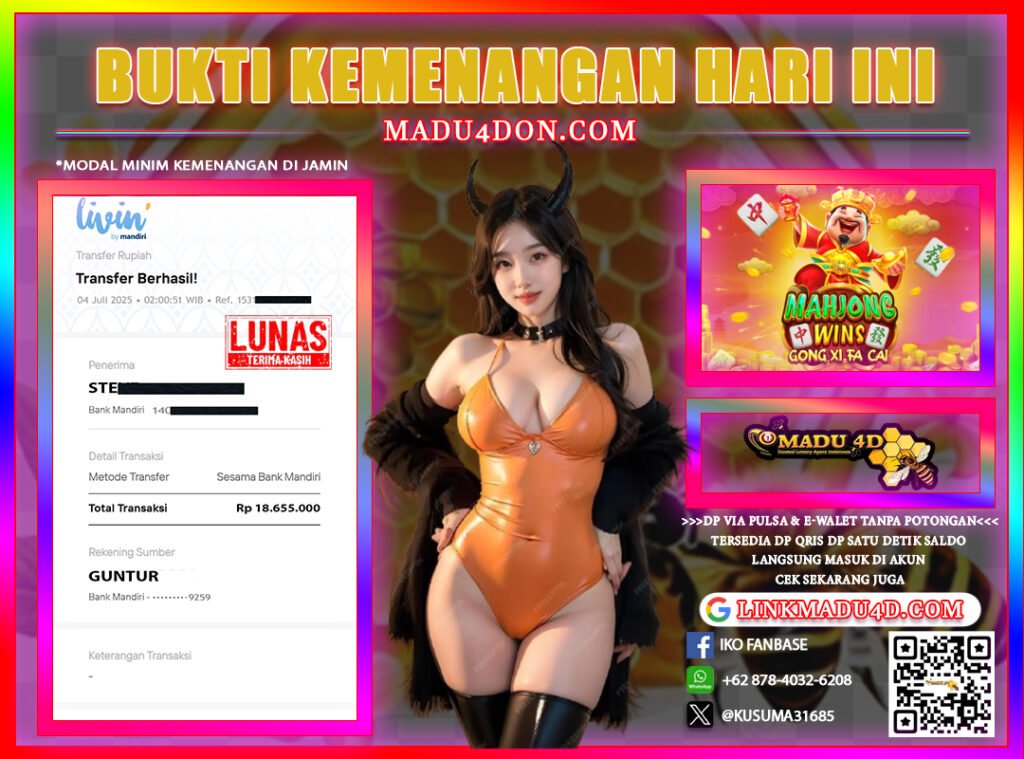JACKPOT MEMBER DI MADU4D TANGGAL 04 JULI 2025