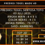 PREDIKSI TOGEL SENTOSA TOTO 03 JULI 2025