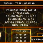 PREDIKSI TOGEL TAIPEI 07 JULI 2025